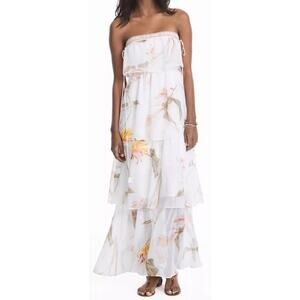 White House Black Market Strapless Floral Tiered Maxi Dress Size S